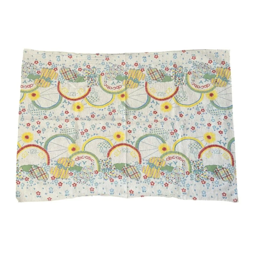 Vintage Puppy Dog Bear Receiving Blanket 38 X 27 Colorful Baby Infant Newborn